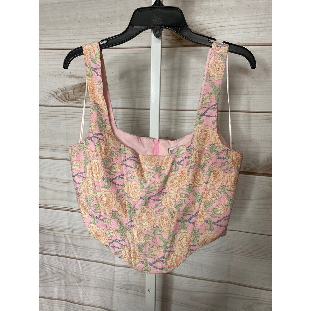 Eight Paris Women's Size Small Pink Floral Cropped Top Shirt Blouse Zipper